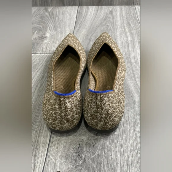 Rothy's Leopard Spotted Brown Cat Animal Print Pointed Flats with Blue Trim 8 - Picture 3 of 6